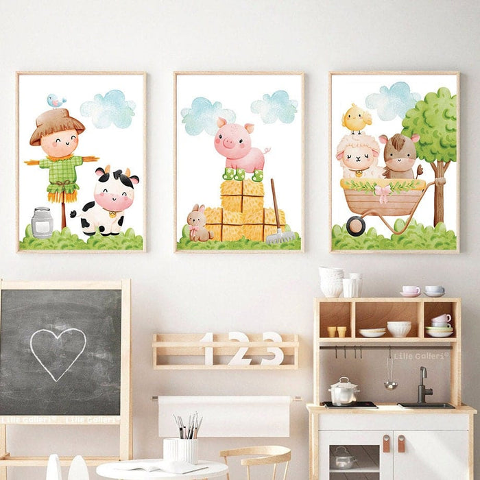JUSTGOODMOOD Bauernhof Poster – Baumwoll-Canvas Kunst