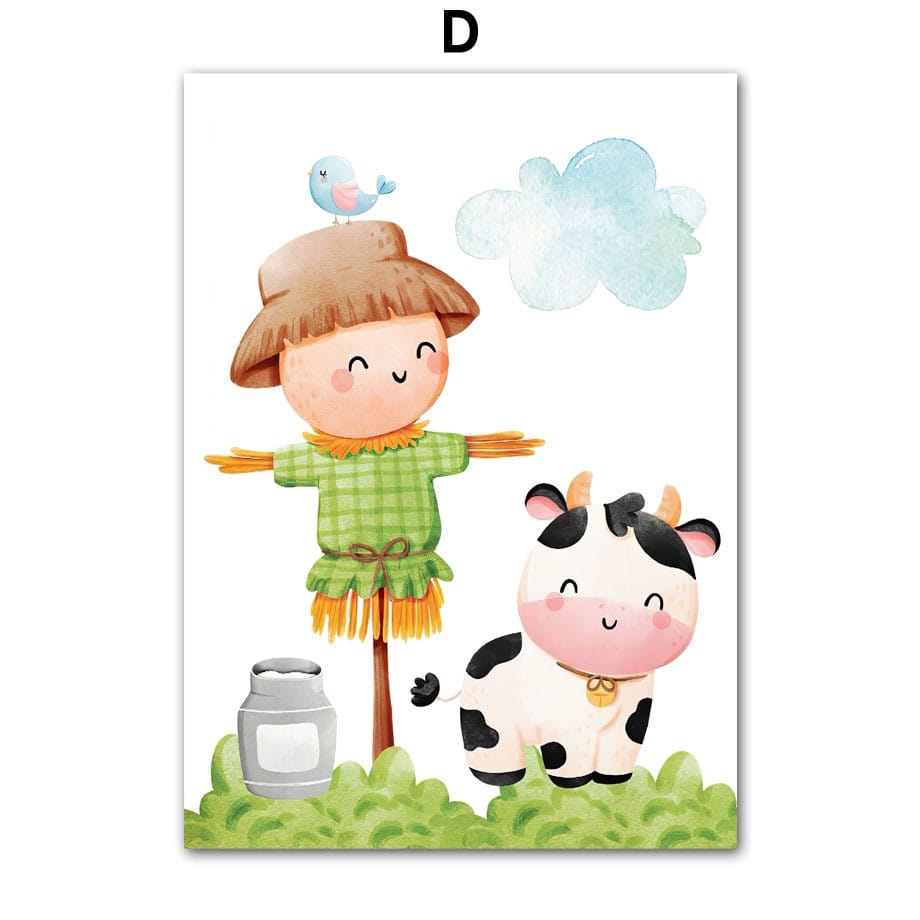 Poster Kinderzimmer Bauernhof süße Tiere Bauer Vogelscheuche I Kinderzimmer Bilder I Wand Deko I Kunst Druck I Deko Print I ohne Rahmen - justgoodmood