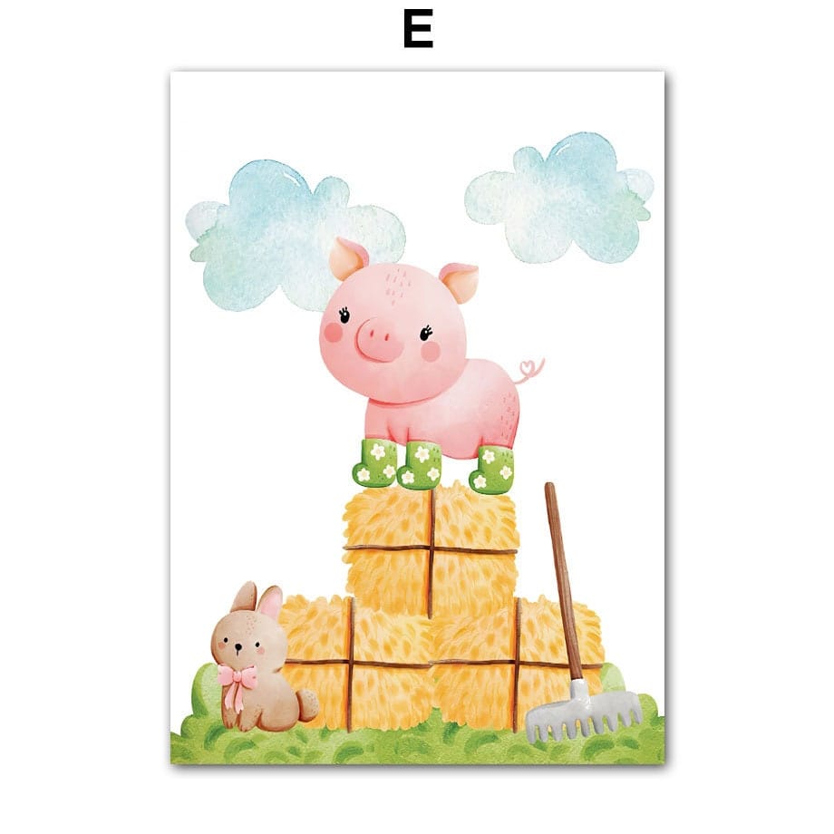 Poster Kinderzimmer Bauernhof süße Tiere Bauer Vogelscheuche I Kinderzimmer Bilder I Wand Deko I Kunst Druck I Deko Print I ohne Rahmen - justgoodmood
