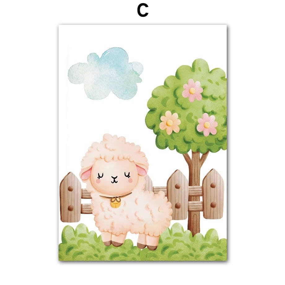 Poster Kinderzimmer Bauernhof süße Tiere Bauer Vogelscheuche I Kinderzimmer Bilder I Wand Deko I Kunst Druck I Deko Print I ohne Rahmen - justgoodmood