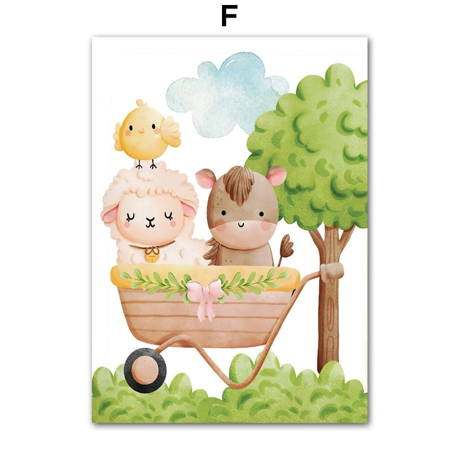 Poster Kinderzimmer Bauernhof süße Tiere Bauer Vogelscheuche I Kinderzimmer Bilder I Wand Deko I Kunst Druck I Deko Print I ohne Rahmen - justgoodmood