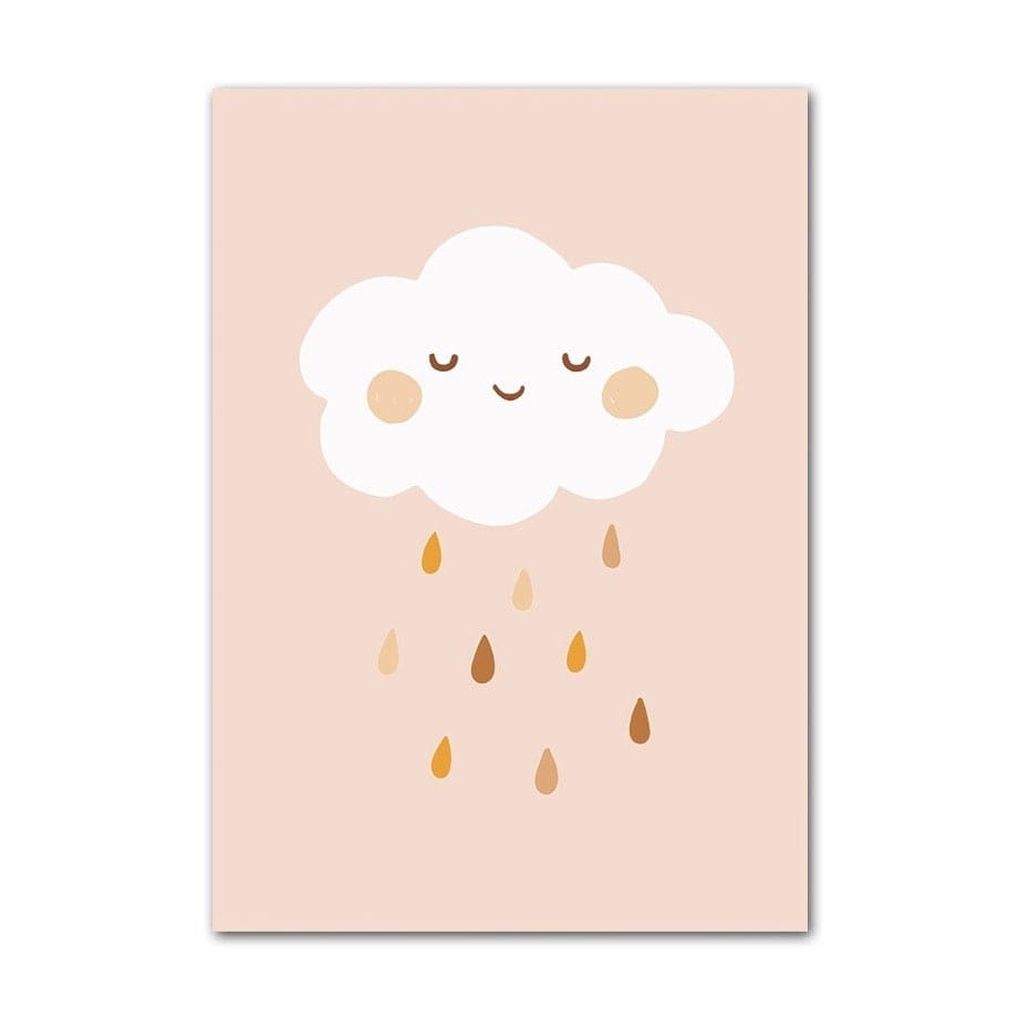 Poster Kinderzimmer Bilder Sonnenstrahlen Blumen Regenbogen und Regen Wolk als Deko Print ohne Rahmen - justgoodmood