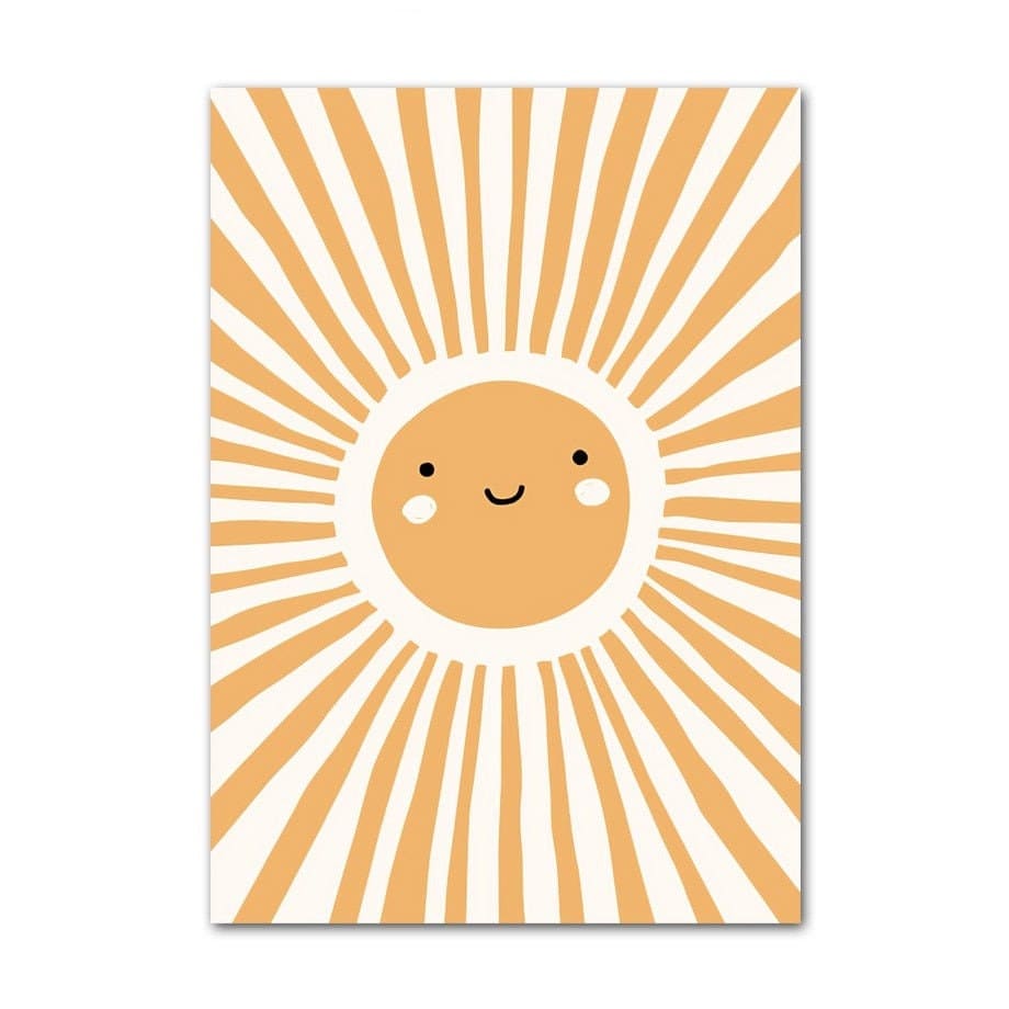 Poster Kinderzimmer Bilder Sonnenstrahlen Blumen Regenbogen und Regen Wolk als Deko Print ohne Rahmen - justgoodmood