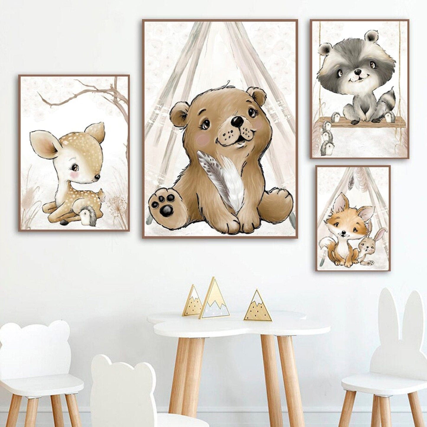 Poster Kinderzimmer Bilder Tiere Bär Reh Fuchs Hase und Spruch sei Frech wild und wunderbar als Deko Print ohne Rahmen - justgoodmood
