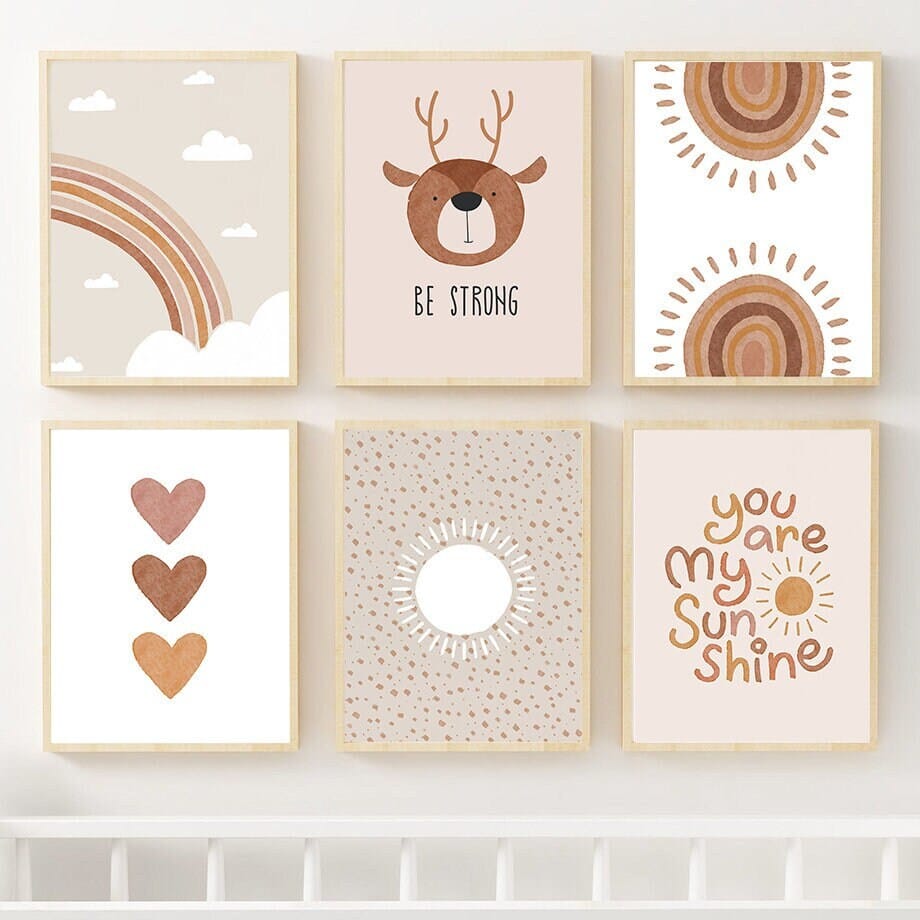 Poster Kinderzimmer Boho Sunshine Beige I Bilder Kinderzimmer & Spielzimmer I Deko Print ohne Rahmen | Bilder Set Kunstdruck - justgoodmood