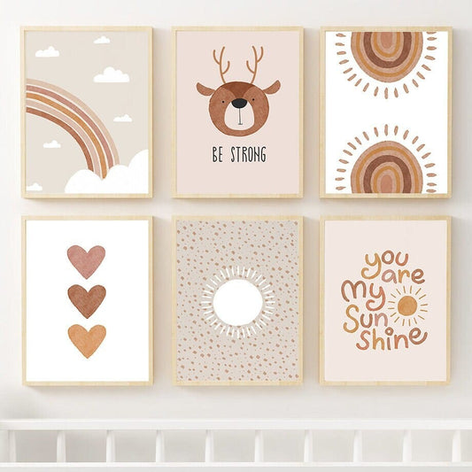Poster Kinderzimmer Boho Sunshine Beige I Bilder Kinderzimmer & Spielzimmer I Deko Print ohne Rahmen | Bilder Set Kunstdruck - justgoodmood