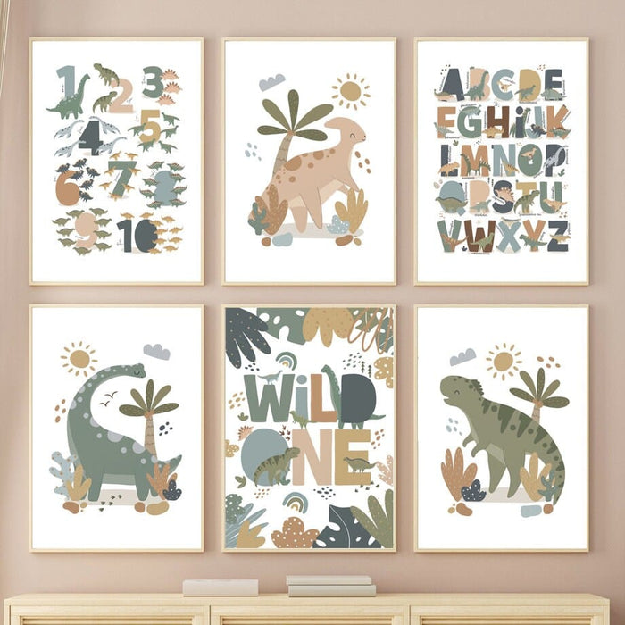 Poster Dinosaurier Alphabet – Premium Baumwoll-Canvas