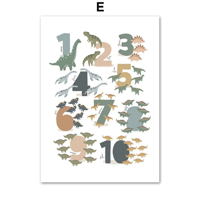 Poster Dinosaurier Alphabet – Premium Baumwoll-Canvas