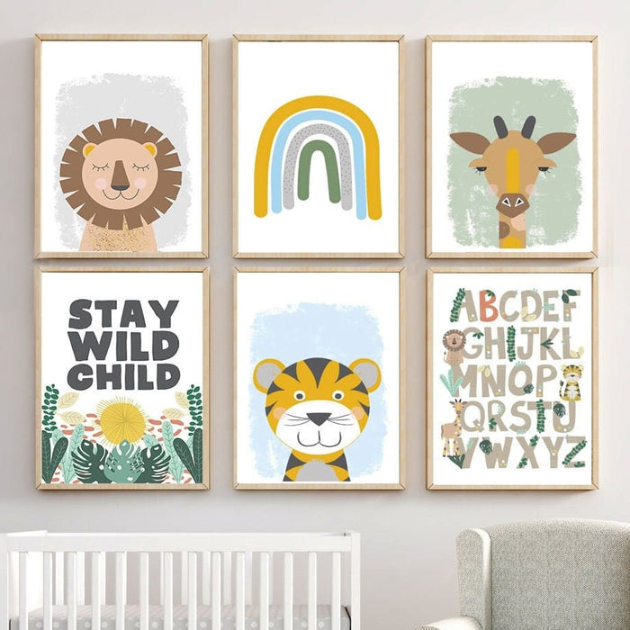 Poster Dschungeltiere Alphabet – Baumwoll-Canvas