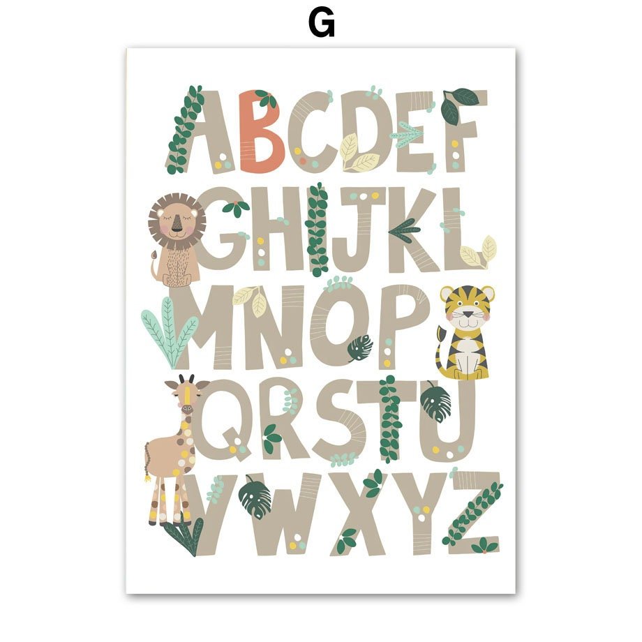 Poster Kinderzimmer Dschungel Tiere Alphabet I Kinderzimmer Bilder I Wand Deko I Kunst Druck I Deko Print I ohne Rahmen - justgoodmood