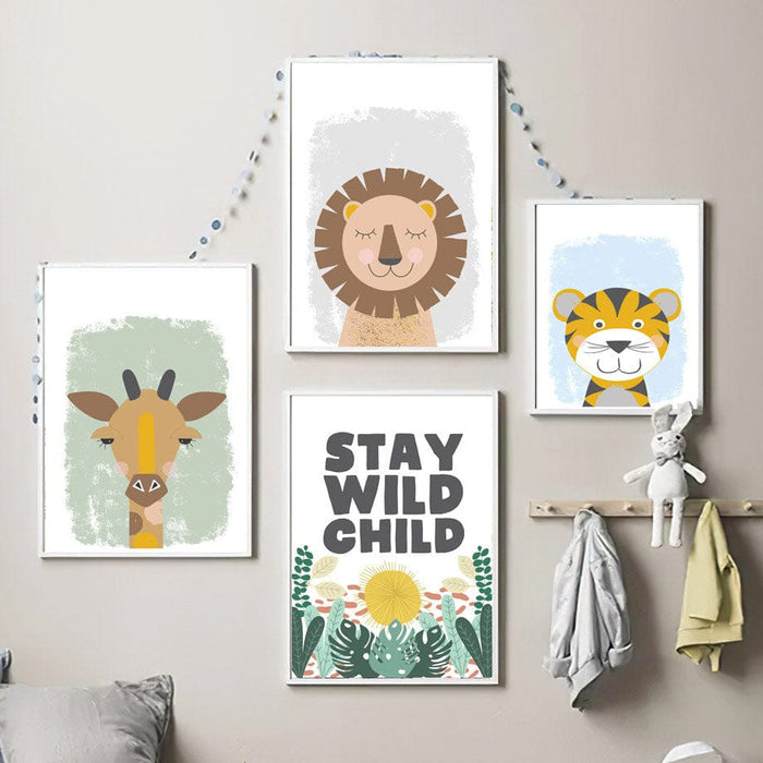 JUSTGOODMOOD Poster: Dschungeltiere auf Baumwolle