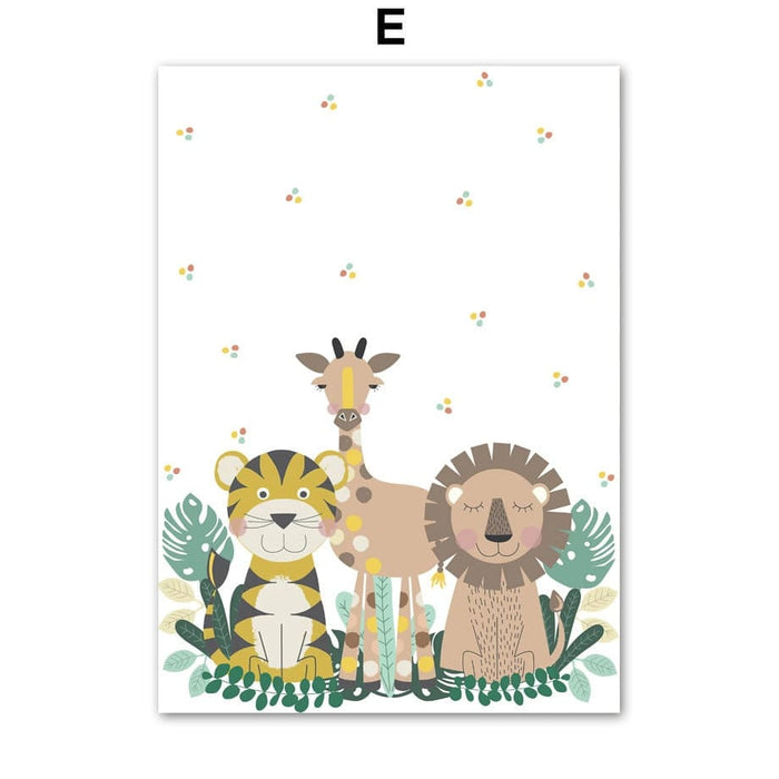 JUSTGOODMOOD Poster: Dschungeltiere auf Baumwolle