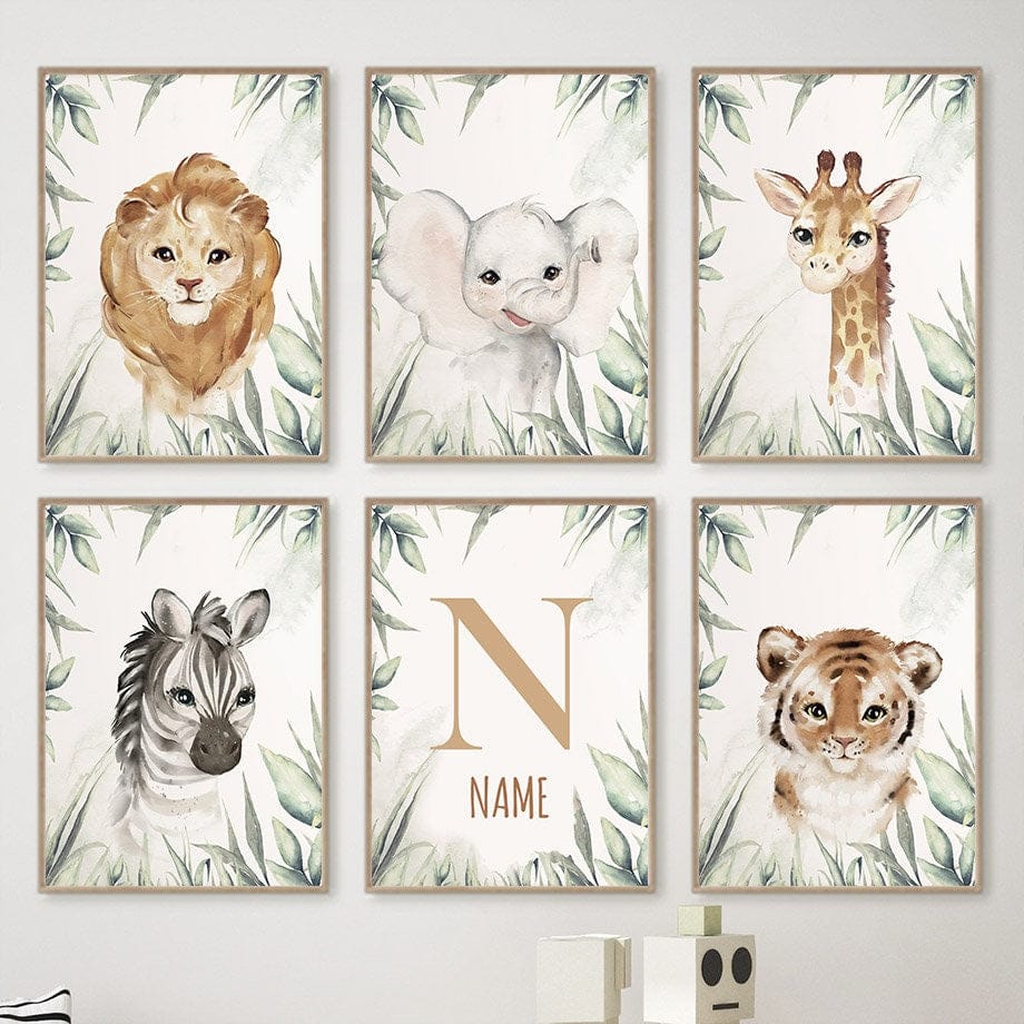 Poster Kinderzimmer Dschungel Tiere I Kinder Name Personalisiert I Kinderzimmer Bilder I Wand Deko I Kunst Druck I Deko Print I ohne Rahmen - justgoodmood