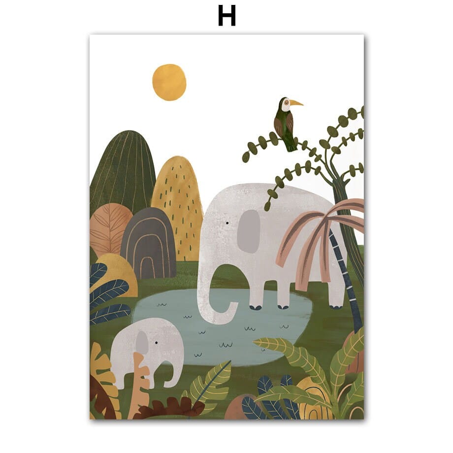 Poster Kinderzimmer Dschungel Tiere I Kinderzimmer Bilder I Wand Deko I Kunst Druck I Deko Print I ohne Rahmen - justgoodmood