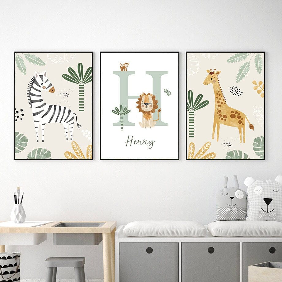Poster Kinderzimmer Dschungel Tiere I Name Personalisiert I Kinderzimmer Bilder I Wand Deko I Kunst Druck I Deko Print I ohne Rahmen - justgoodmood