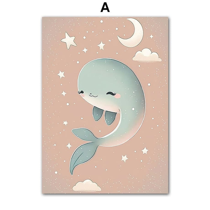 Kinderzimmer Poster Meeres Tiere – Baumwoll-Canvas