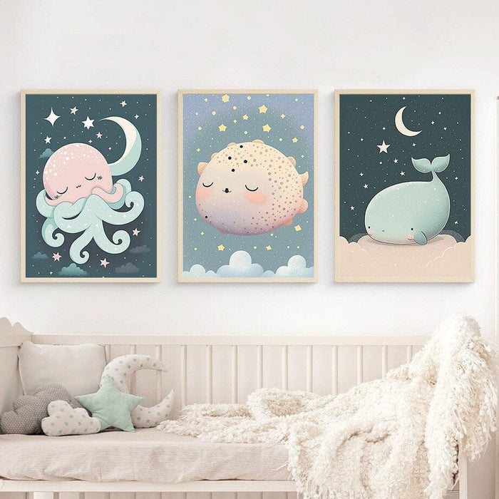 Kinderzimmer Poster Meeres Tiere – Baumwoll-Canvas