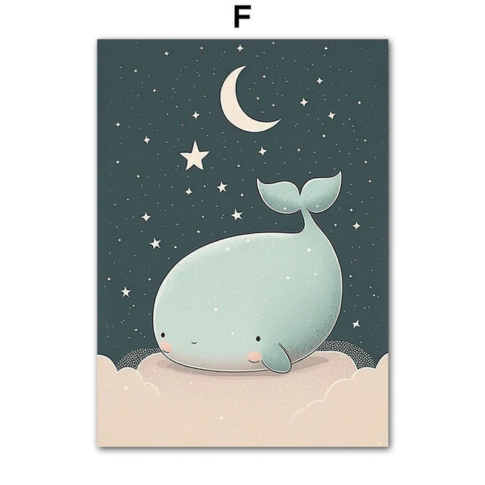 Kinderzimmer Poster Meeres Tiere – Baumwoll-Canvas