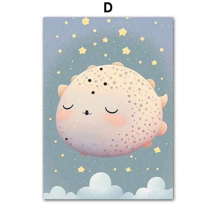 Kinderzimmer Poster Meeres Tiere – Baumwoll-Canvas