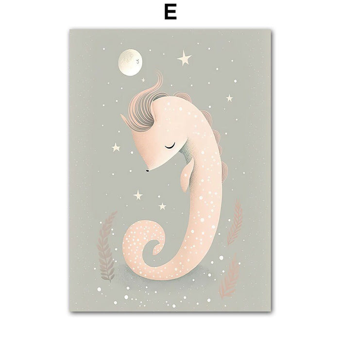 Kinderzimmer Poster Meeres Tiere – Baumwoll-Canvas