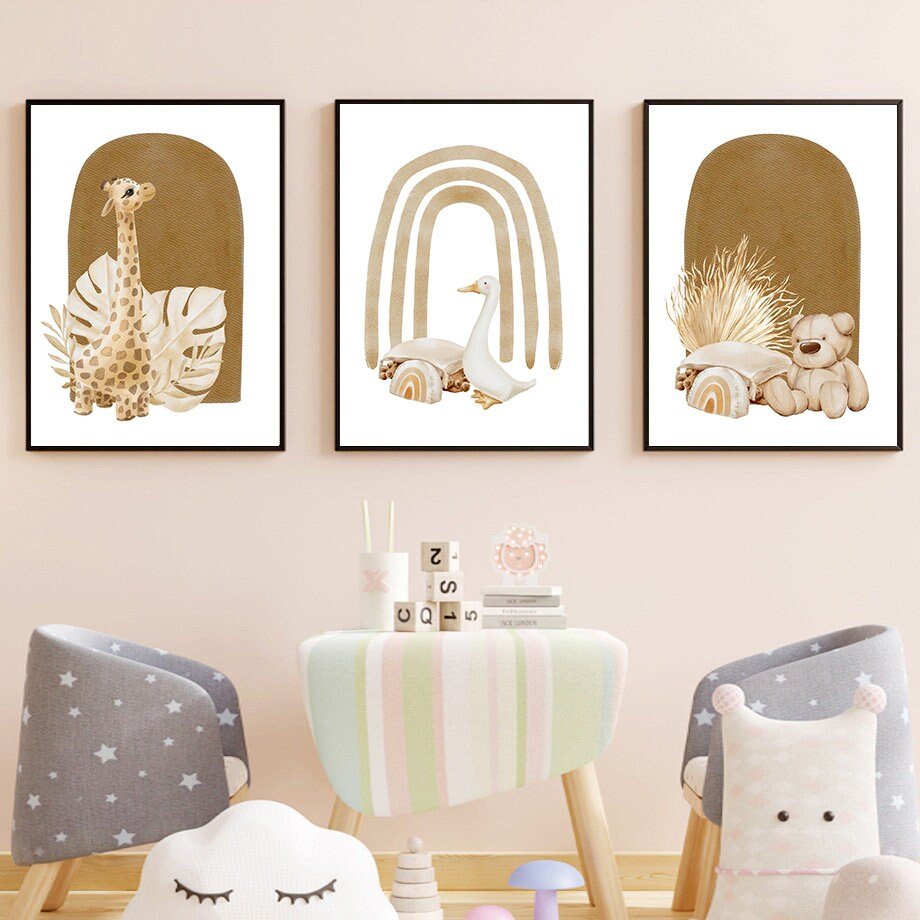 Poster Kinderzimmer Regenbogen Bär Elefant Sonne Boho I Kinderzimmer Bilder I Wand Deko I Kunst Druck I Deko Print I ohne Rahmen - justgoodmood