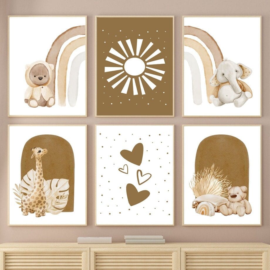 Poster Kinderzimmer Regenbogen Bär Elefant Sonne Boho I Kinderzimmer Bilder I Wand Deko I Kunst Druck I Deko Print I ohne Rahmen - justgoodmood