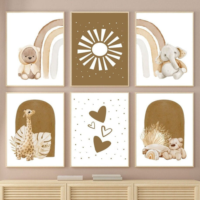 Kinderzimmer Poster Regenbogen Bär – Premium Baumwolle