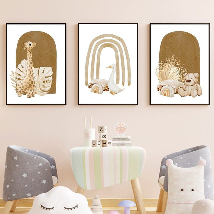 Kinderzimmer Poster Regenbogen Bär – Premium Baumwolle