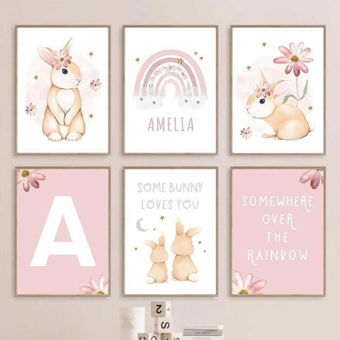 Poster Kinderzimmer Regenbogen Hase – Premium Baumwolle