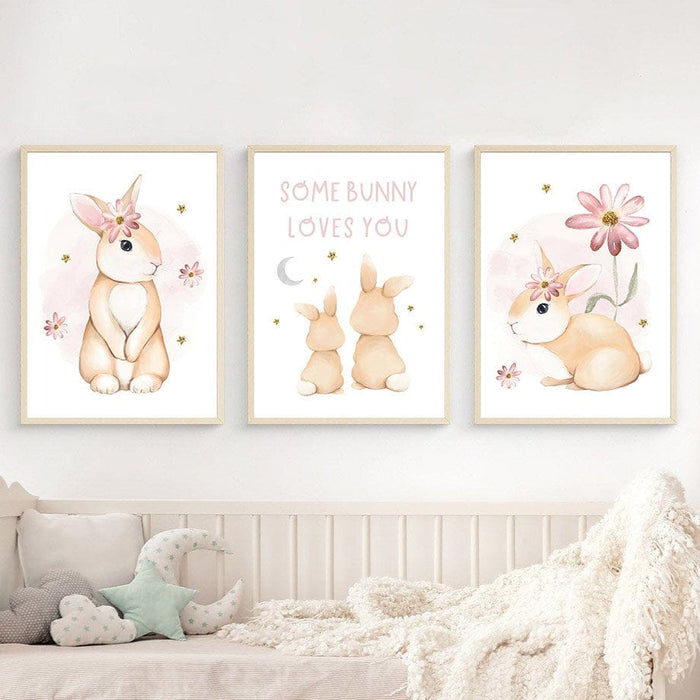 Poster Kinderzimmer Regenbogen Hase – Premium Baumwolle
