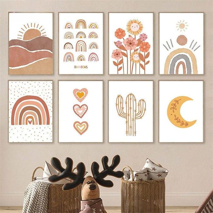 Kinderzimmer Poster Regenbogen Sonne – Premium Baumwolle