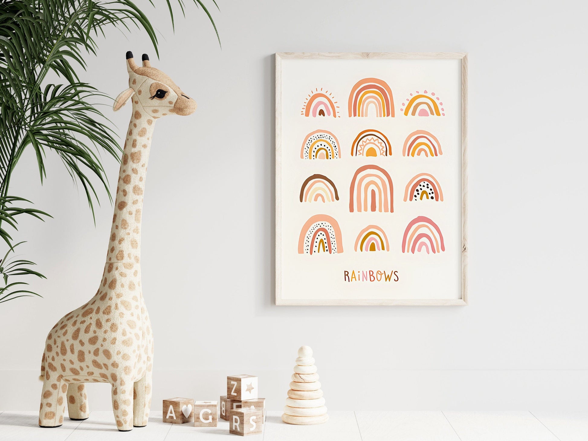 Poster Kinderzimmer Sonnenstrahlen Regenbogen Herzen Blumen I Kinderzimmer Bilder I Wand Deko I Kunst Druck I Deko Print ohne Rahmen - justgoodmood