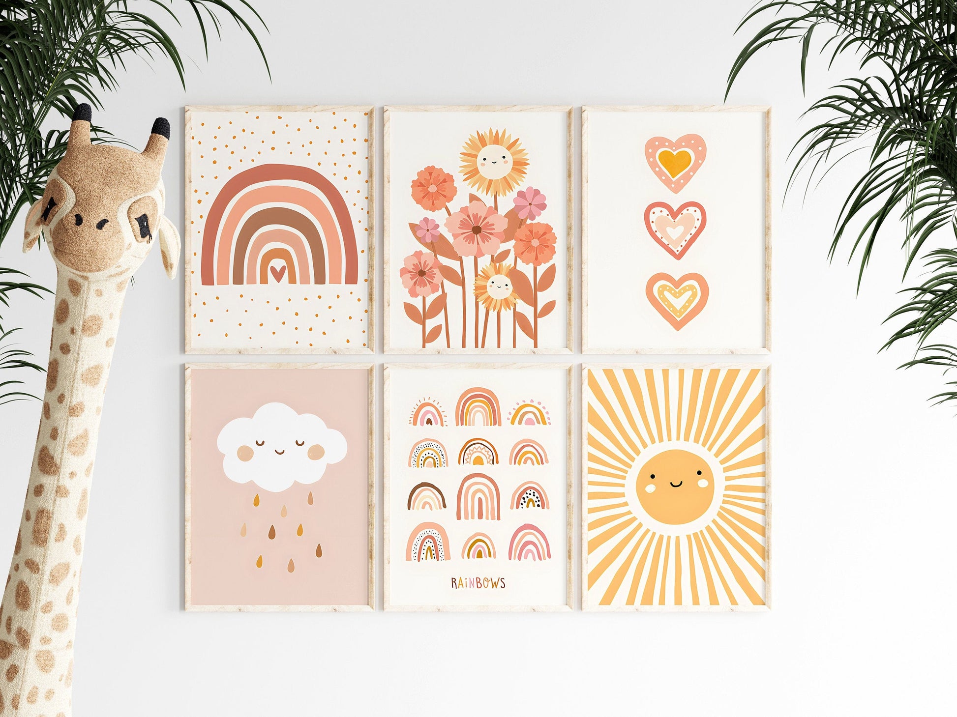 Poster Kinderzimmer Sonnenstrahlen Regenbogen Herzen Blumen I Kinderzimmer Bilder I Wand Deko I Kunst Druck I Deko Print ohne Rahmen - justgoodmood