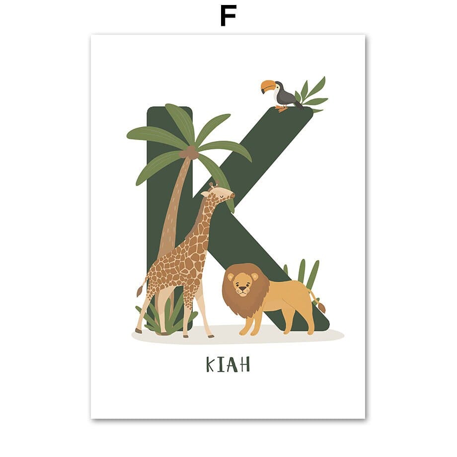 Poster Kinderzimmer Tier Dschungel Alphabet I Name Personalisiert I Kinderzimmer Bilder I Wand Deko I Kunst Druck I Deko Print I ohne Rahmen - justgoodmood