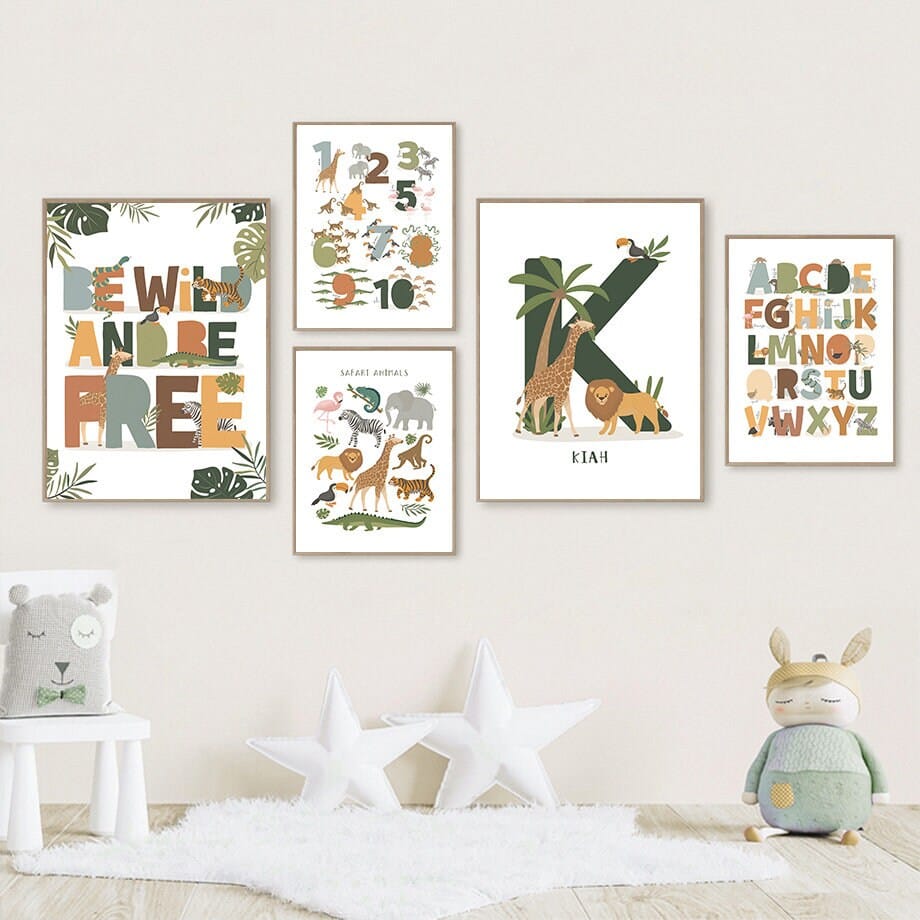 Poster Kinderzimmer Tier Dschungel Alphabet I Name Personalisiert I Kinderzimmer Bilder I Wand Deko I Kunst Druck I Deko Print I ohne Rahmen - justgoodmood