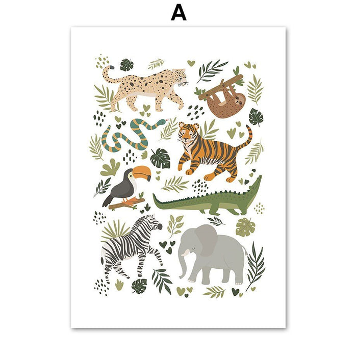 Poster Kinderzimmer Dschungel ABC – Premium Baumwolle