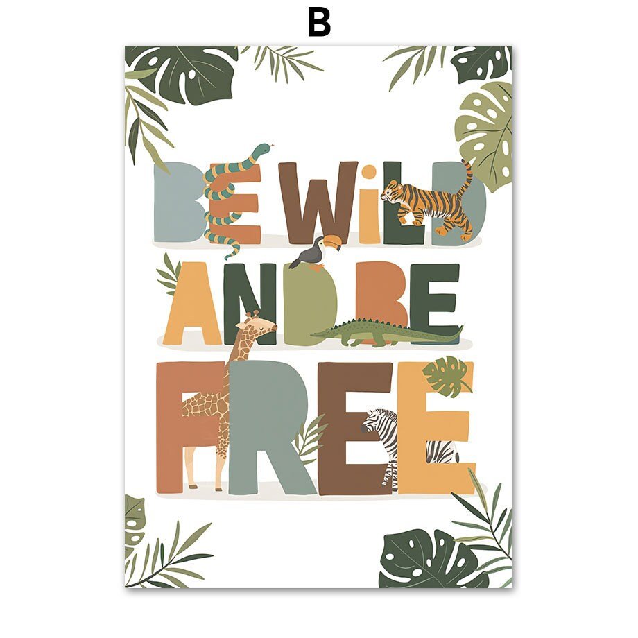 Poster Kinderzimmer Tier Dschungel Alphabet I Name Personalisiert I Kinderzimmer Bilder I Wand Deko I Kunst Druck I Deko Print I ohne Rahmen - justgoodmood