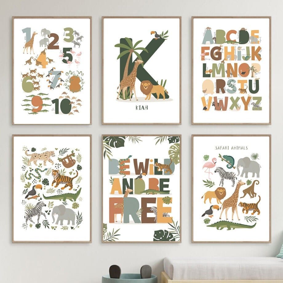 Poster Kinderzimmer Tier Dschungel Alphabet I Name Personalisiert I Kinderzimmer Bilder I Wand Deko I Kunst Druck I Deko Print I ohne Rahmen - justgoodmood