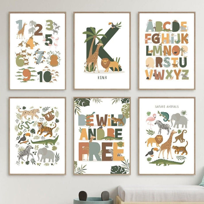 Poster Kinderzimmer Dschungel ABC – Premium Baumwolle
