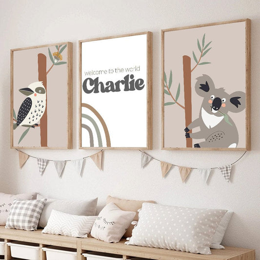 Poster Kinderzimmer Tiere Australien Kangaroo Koala Bär I Kinderzimmer Bilder I Wand Deko I Kunst Druck I Deko Print I ohne Rahmen - justgoodmood