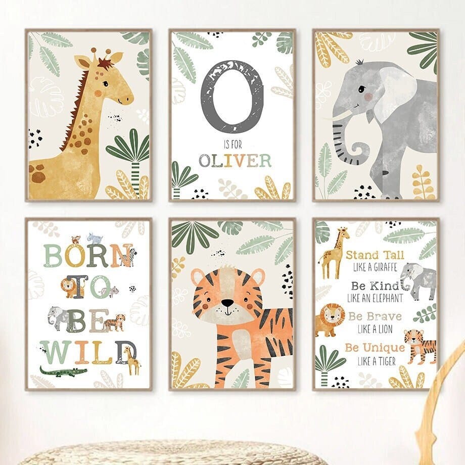 Poster Kinderzimmer Tiere Dschungel I Name Personalisiert I Kinderzimmer Bilder I Wand Deko I Kunst Druck I Deko Print I ohne Rahmen - justgoodmood