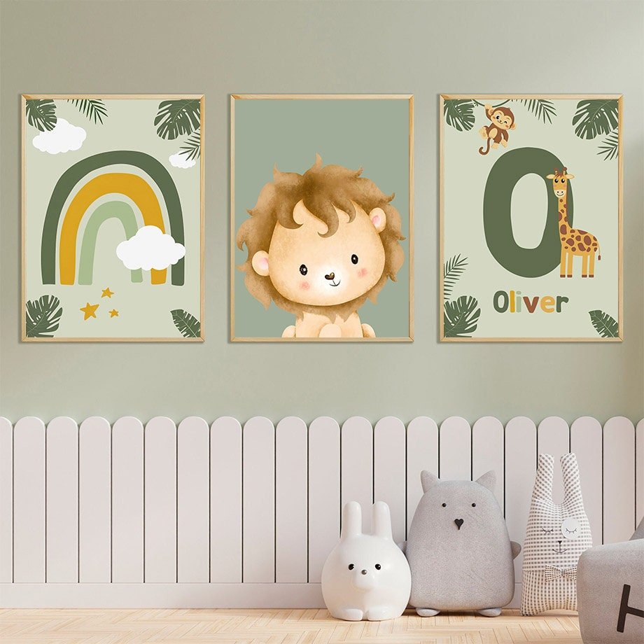 Poster Kinderzimmer Tiere Dschungel Wald I Name Personalisiert I Kinderzimmer Bilder I Wand Deko I Kunst Druck I Deko Print I ohne Rahmen - justgoodmood