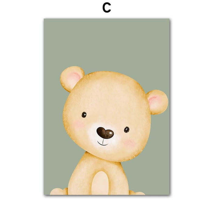 Kinderzimmer Poster Tiere – Premium Baumwoll-Canvas