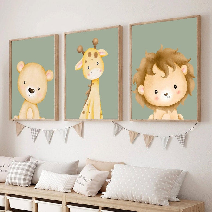 Kinderzimmer Poster Tiere – Premium Baumwoll-Canvas