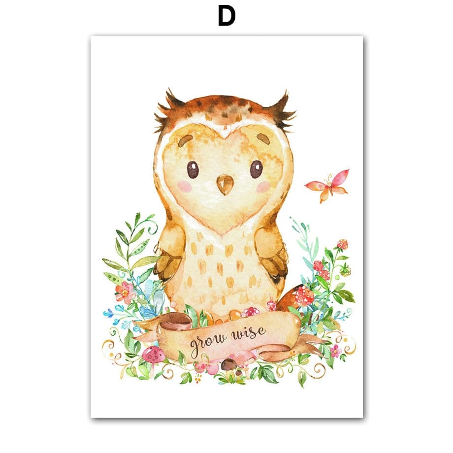 Poster Kinderzimmer Tiere Eule Bär Reh I Name Personalisiert I Kinderzimmer Bilder I Wand Deko I Kunst Druck I Deko Print I ohne Rahmen - justgoodmood