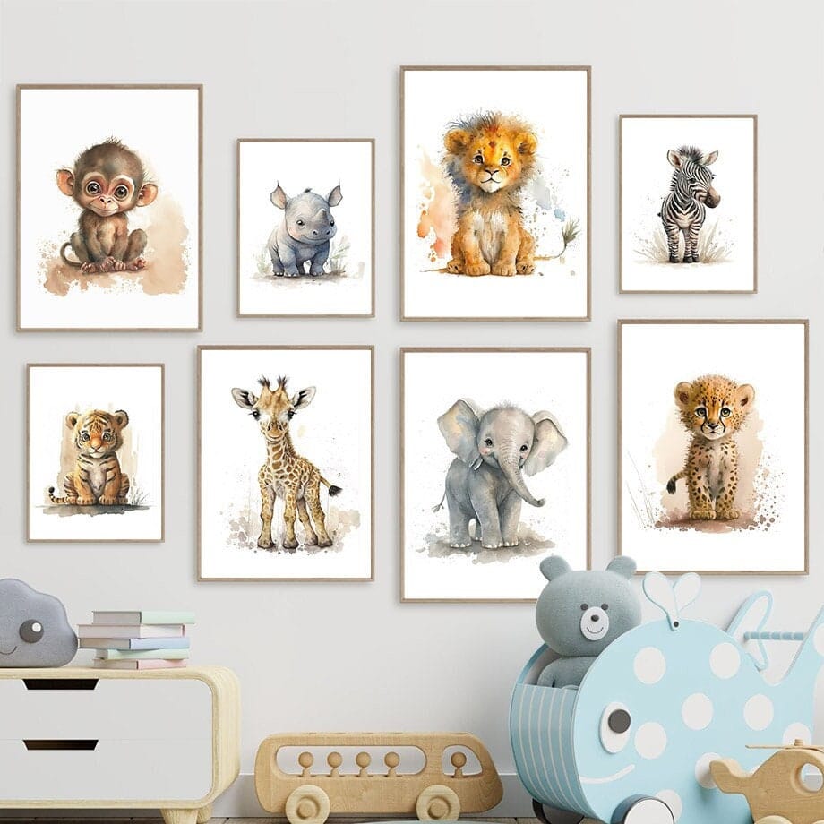 Poster Kinderzimmer Tiere Wald Dschungel Aquarell I Kinderzimmer Bilder I Wand Deko I Kunst Druck I Deko Print I ohne Rahmen - justgoodmood