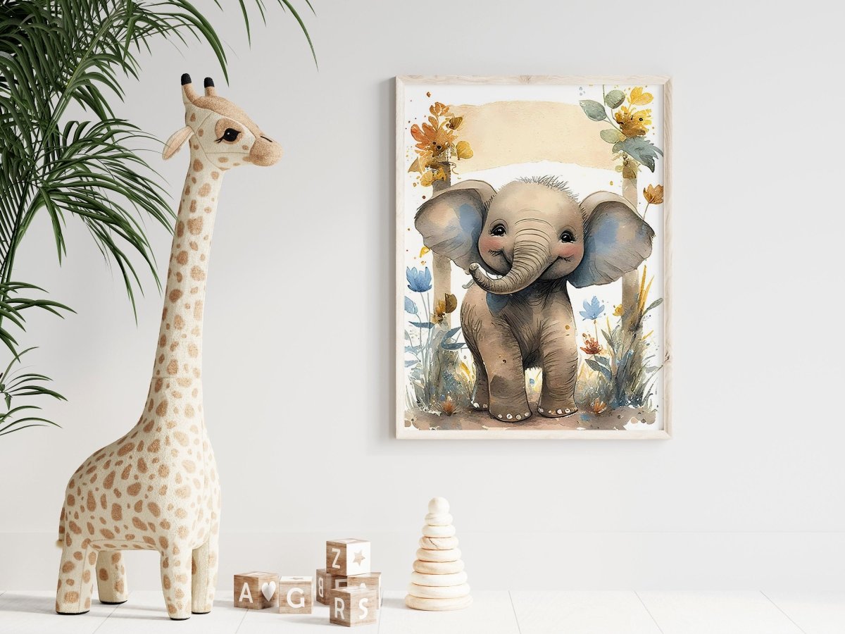 Poster Kinderzimmer Tiere Wald Dschungel Aquarell Löwe Elefant I Kinderzimmer Bilder I Wand Deko I Kunst Druck I Deko Print I ohne Rahmen - justgoodmood