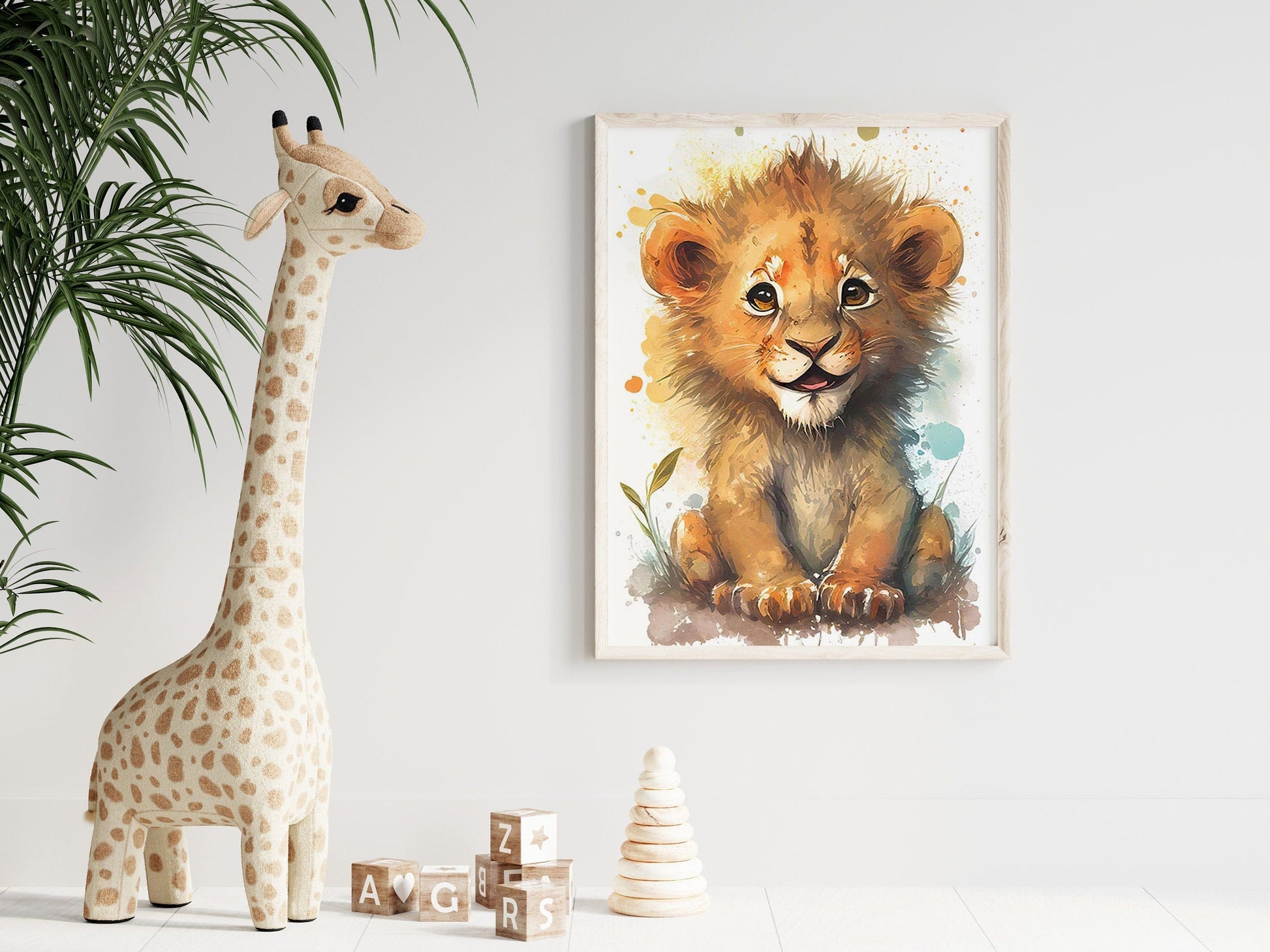 Poster Kinderzimmer Tiere Wald Dschungel Aquarell Löwe Elefant I Kinderzimmer Bilder I Wand Deko I Kunst Druck I Deko Print I ohne Rahmen - justgoodmood