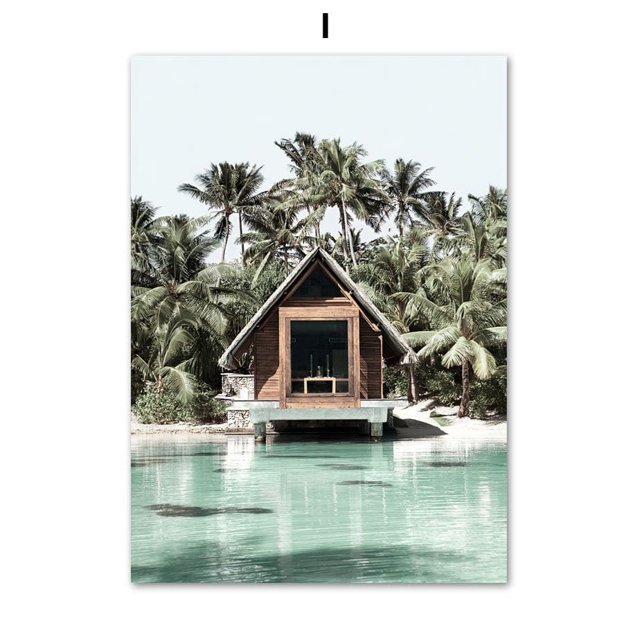 Poster Meer Blätter Überwasser Bungalow Strandschaukel I Wandbilder Wohnzimmer & Schlafzimmer I Deko Print Bilder I ohne Rahmen - justgoodmood