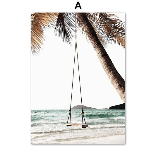 Poster Meer Blätter Überwasser Bungalow Strandschaukel I Wandbilder Wohnzimmer & Schlafzimmer I Deko Print Bilder I ohne Rahmen - justgoodmood